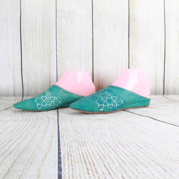 Sahara Pointed Toe Leather Wedge Slide Shoes Sz 6 - Picture 5 of 8